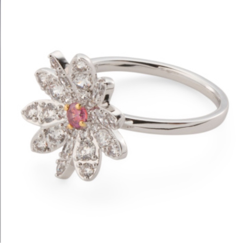 NIB Swarovski Elegant Silver and Pink Flower Ring - 8